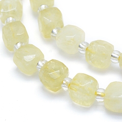 Lemon Quartz Natural Lemon Quartz Beads Strands, Faceted, Cube, 7.5~9x7.5~9x7.5~9mm, Hole: 0.8mm, about 37pcs/strand, 15.35 inch(39cm)
