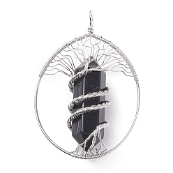 Obsidienne Gros pendentifs en obsidienne naturelles, avec les accessoires en laiton, larme, 69~71x49~51.5x15~18mm, Trou: 5x6mm