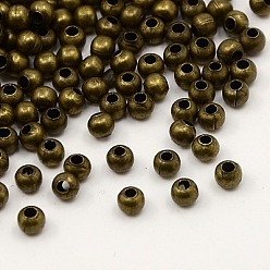 Antique Bronze Iron Spacer Beads, Lead Free & Nickel Free, Round, Antique Bronze, 3.2mm, Hole: 1mm
