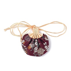 Rouge Foncé Porte-monnaie sachet de brocart chinois, sac à bijoux brodé floral avec cordon de serrage, pour femmes filles, rouge foncé, 9.2x12 cm