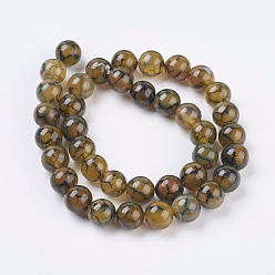 Dragon Veins Agate Natural Dragon Veins Agate Beads Strands, Dyed, Round, Olive, 10mm, Hole: 1mm, about 38pcs/strand, 15.5 inch