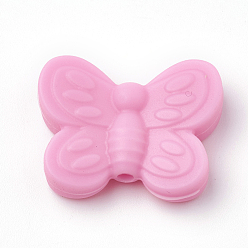 Rose Nacré Perles focales en silicone écologiques de qualité alimentaire, perles à mâcher pour les jouets de dentition, Diy soins infirmiers colliers faisant, papillon, perle rose, 20x25x6mm, Trou: 2mm