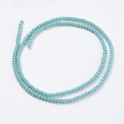 Medium Turquoise Opaque Solid Color Glass Bead Strands, Imitation Jade, Faceted, Rondelle, Medium Turquoise, 3x2mm, Hole: 0.8mm, about 185~190pcs/strand, 14.9~17.3 inch(38~44cm)