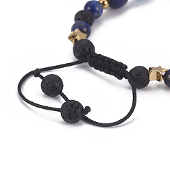 Mixed Stone Natural Mixed Stone Braided Beads Bracelets, with Brass Findings and Nylon Cord, Universe Galaxy The Nine Planets Guardian Star, Lead Free & Cadmium Free , 2 inch(5cm)~2-3/4 inch(7cm)