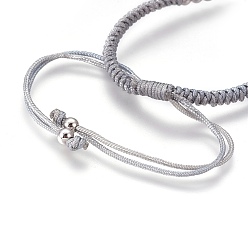 Светло-серый Плетеные браслеты из бисера из нейлонового шнура, с латунной бисера, долговечный, Реальная платина, светло-серый, 10-1/4 дюйм ~ 11-5/8 дюйм (26~29.6 см)