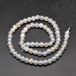 Clear AB Electroplate Synthetic Crackle Quartz Bead Strands, Round AB Color Plated, Clear AB, 6mm, Hole: 1mm, about 66pcs/strand, 15.7 inch