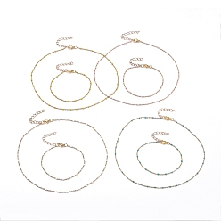 Couleur Mélangete Ensembles de colliers et bracelets en acier inoxydable émaillé doré, avec chaîne de rallonge en fer et 304 fermoirs à pince de homard en acier inoxydable, couleur mixte, 16.92 pouce (43 cm), 7-5/8 pouce (19.3 cm)
