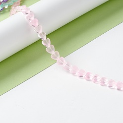 Pink Transparent Glass Beads Strand, Heart, Pink, 7.5~8.5x8~8.5x4~4.5mm, Hole: 1mm, about 44~45pcs/strand, 12.56~12.87 inch(31.9~32.7cm)