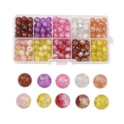 Mixed Color Transparent Crackle Glass Beads, Round, Mixed Color, 8mm, Hole: 1.3~1.6mm, about 200~205pcs/box