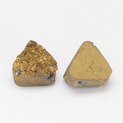 Golden Plated Electroplated Natural Druzy Quartz Crystal Beads, Triangle, Golden Plated, 14x16x6~12mm, Hole: 1.5mm