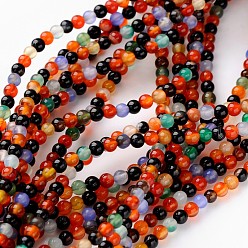Multi-Color Agate 16 inch Color Agate Beads Strands, Dyed, Round, about 95pcs/strand, 4mm in diameter, hole: 0.8mm