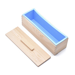 Dodger Blue Rectangular Pine Wood Soap Molds Sets, with Silicone Mold, Wood Box and Cover, DIY Handmade Loaf Soap Mold Making Tool, Dodger Blue, 28x8.9x10.4cm, Inner Diameter: 7x25.9cm, 3pcs/set