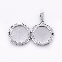 Stainless Steel Color 304 Stainless Steel Locket Pendants, Flat Round, Stainless Steel Color, 31x27.5x5mm, Hole: 10x5mm, 20mm Inner Diameter