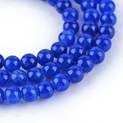 Midnight Blue Natural Dyed Yellow Jade Gemstone Bead Strands, Round, Midnight Blue, 6mm, Hole: 1mm, about 66pcs/strand, 15.7 inch