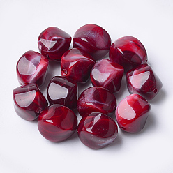 Dark Red Acrylic Beads, Imitation Gemstone Style, Nuggets, Dark Red, 15.5x12x12mm, Hole: 1.8mm, about 310pcs/500g