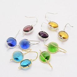 Mixed Color Brass Glass Earring Hooks, with Horizontal Loop, Mixed Color, 27x13x6mm, Hole: 2mm, 19 Gauge, Pin: 0.9mm