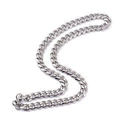 Stainless Steel Color Men's 304 Stainless Steel Curb Chain Necklaces, with Lobster Claw Clasps, Stainless Steel Color, 20.27 inch(51.5cm), 9mm