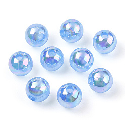Cornflower Blue Transparent Acrylic Beads, AB Colors Plated, Round, Cornflower Blue, 10mm, Hole: 1.8mm, about 950pcs/500g