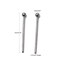 Stainless Steel Color 304 Stainless Steel Ball Head pins, Stainless Steel Color, 20x0.7mm, 21 Gauge, Head: 1.8mm, about 500pcs/bag