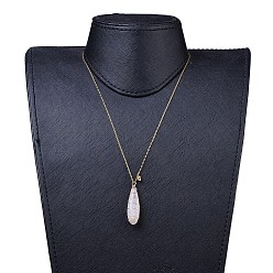 Golden Natural Quartz Crystal Pendants Necklaces and Dangle Earrings Jewelry Sets, with 316 Surgical Stainless Steel Findings and Brass Chains, teardrop, Golden, 18.5 inch(47cm), 1mm, 62~63mm, Pin: 0.7mm