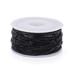 Electrophoresis Black 304 Stainless Steel Twisted Chains Curb Chains, Unwelded, with Spool, Faceted, Electrophoresis Black, 3x2x0.6mm, about 32.8 Feet(10m)/roll