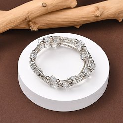 Clear Fashion Wrap Bracelets, with Rondelle Glass Beads, Tibetan Style Bead Caps, Brass Tube Beads and Steel Memory Wire, Clear, Inner Diameter: 55mm