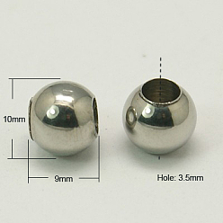 Stainless Steel Color 202 Stainless Steel Beads, Round, Stainless Steel Color, 10x9mm, Hole: 3~3.5mm