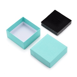 Medium Turquoise Cardboard Gift Box Jewelry Set Boxes, for Necklace, Ring, with Black Sponge Inside, Square, Medium Turquoise, 7.5x7.5x3.5cm