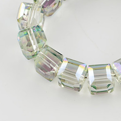 Clair Perles en verre electroplate, facette, cube, clair, 4x4x4mm, Trou: 1mm, Environ 100 pcs/chapelet, 15.7 pouce