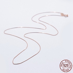 Rose Gold 925 Sterling Silver Box Chain Necklaces, with Spring Ring Clasps, with 925 Stamp, Rose Gold, 16 inch(40cm), 0.65mm