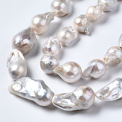 White Natural Baroque Pearl Keshi Pearl Beads Strands, Cultured Freshwater Pearl, Nuggets, Natural Color, White, 16~36x14~19x12~18mm, Hole: 0.5mm, about 16~21pcs/strand, 15.55 inch~16.34 inch(39.5~41.5cm)