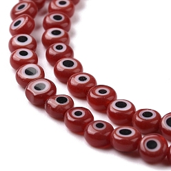 Красный Бусины лэмпворк , плоские круглые с сглаза, темно-красный, 4.5x2.5 мм, отверстие : 0.6 мм, около 90~100 шт / нитка, 15.35''~15.75'' (39~40 см)
