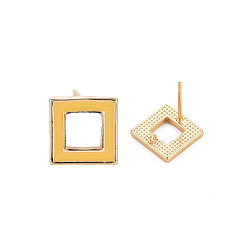Mixed Color Brass with Enamel Earring Findings, with Loop, Nickel Free, Square, Golden, Mixed Color, 11x11mm, Hole: 0.9mm, Pin: 0.6mm