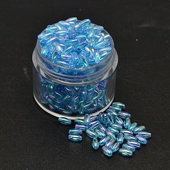 Sky Blue AB Color Plated Rice Electroplated Eco-Friendly Transparent Acrylic Beads, Sky Blue, 6x3mm, Hole: 1mm, about 17700pcs/500g