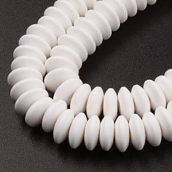 Creamy White Handmade Polymer Clay Beads Strands, Flat Round, Creamy White, 8.5~9x3.5mm, Hole: 1.6mm, about 112pcs/strand, 15.75 inch~16.14 inch(40~41cm)