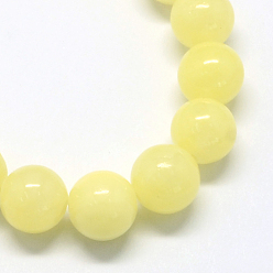 Champagne Yellow Natural Dyed Yellow Jade Gemstone Bead Strands, Round, Champagne Yellow, 6mm, Hole: 1mm, about 66pcs/strand, 15.7 inch