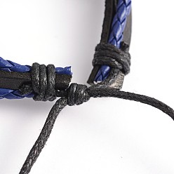 Royal Blue Adjustable Leather Multi-Strand Bracelets, with Waxed Cord, Royal Blue, 57mm