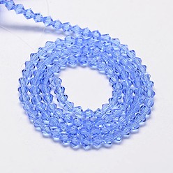 Light Blue Imitate Austrian Crystal Bicone Glass Beads Strands, Grade AA, Faceted, Light Blue, 3x3.5mm, Hole: 0.8mm, about 120~125pcs/strand, 14.8 inch