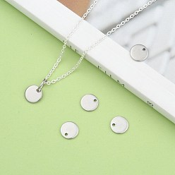 Stainless Steel Color 304 Stainless Steel Stamping Blank Tag Flat Round Charms Pendants, Stainless Steel Color, 8x1mm, Hole: 1mm