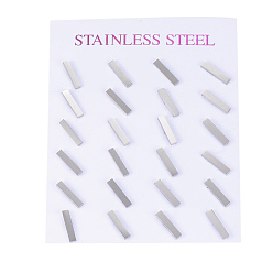 Stainless Steel Color 304 Stainless Steel Stud Earrings, Hypoallergenic Earrings, Rectangle, Stainless Steel Color, 10x2x1mm, Pin: 0.8mm