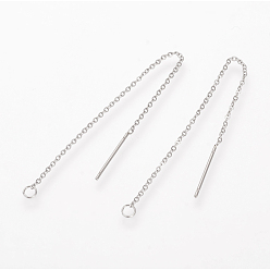 Stainless Steel Color 304 Stainless Steel Earring Findings, Ear Threads, Stainless Steel Color, 98x0.5mm, Pin: 0.8mm