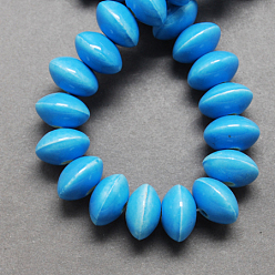 Deep Sky Blue Handmade Porcelain Beads, Bright Glazed Porcelain, Rondelle, Deep Sky Blue, 15x10mm, Hole: 4mm