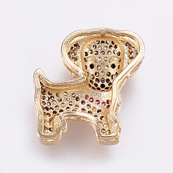 Real 18K Gold Plated Brass Micro Pave Cubic Zirconia Puppy Pendants, Multi-strand Links connectors, Long-Lasting Plated, Real 18K Gold Plated, Labrador Retriever Dog, 18x17.5x7mm, Hole: 1x4mm