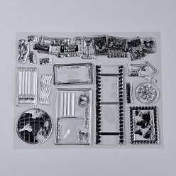 Others Plastic Stamps, for DIY Scrapbooking, Photo Album Decorative, Cards Making, Stamp Sheets, Travel Themed, 180x130~145x3mm