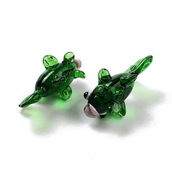 Green Handmade Lampwork Beads, Goldfish, Green, 28x15.5x16mm, Hole: 1.7mm