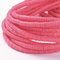 Salmon Flat Round Eco-Friendly Handmade Polymer Clay Bead Spacers, Salmon, 4x1mm, Hole: 1mm, about 380~400pcs/strand, 17.7 inch