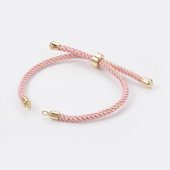 Pink Fabrication de bracelet coulissant en cordon de nylon réglable, avec les accessoires en laiton, plaqué longue durée, réel 24 k plaqué or, rose, 8-5/8 pouce (22 cm), 2~3.5mm, Trou: 1.5mm