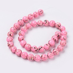 Pearl Pink Sea Shell and Synthetic Turquoise Assembled Beads Strands, Round, Pearl Pink, 6mm, Hole: 1.2mm, about 65pcs/strand, 15.7 inch(40cm)