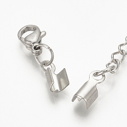 Stainless Steel Color 201 Stainless Steel Chain Extender, Soldered, with Cord Ends and Lobster Claw Claspss, Stainless Steel Color, 30mm long, Lobster: 10x7x3.5mm, Cord End: 8x2.5x2.5mm, 2mm Inner Diameter, Chain Extenders: 48~50mm