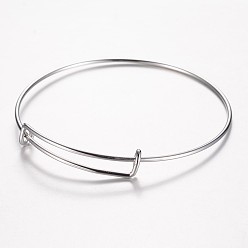 Stainless Steel Color Adjustable 304 Stainless Steel Expandable Bangle Making Bangle, Stainless Steel Color, 2-1/2 inch(63~65mm)